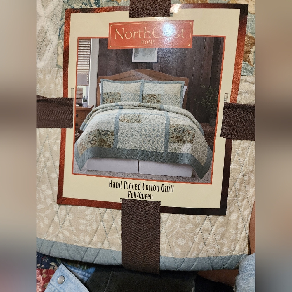 Northcrest Hand Pieced Cotton Quilt - Blue and Brown